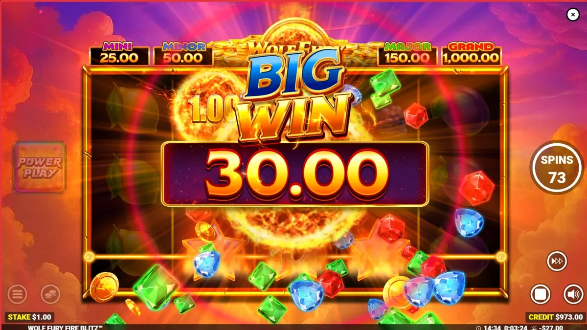 Tampilan visual slot Wolf Fury Fire Blitz dengan tema serigala dan buah-buahan yang menyala